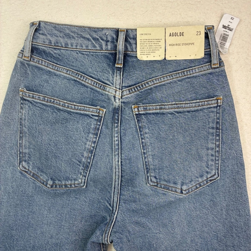 Agolde High Rise Stovepipe Jeans Womens 23x30 Blue Aritzia‎ Whiskered Denim NWT